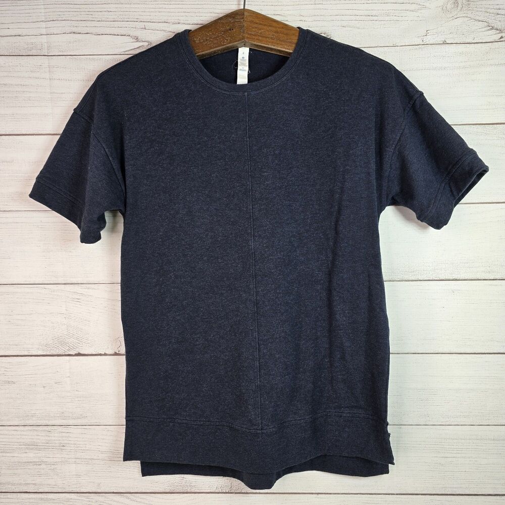 Lululemon Cut Above Tee Oversized W/Side Slits Size 4 Heathered Naval Blue 01677